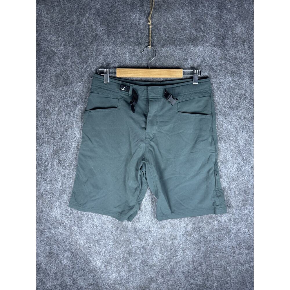 PRANA BREATHE SHORTS MENS MEDIUM 32W GREEN NYLON BELTED OUTDOOR HIKING